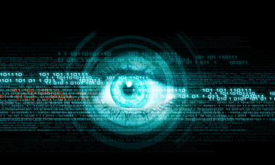 Digital image of woman's eye. Security concept