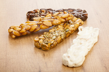 almond nougat and honey and chocolate turron bars