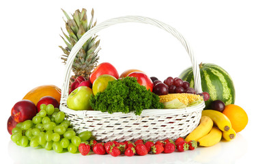 Different fruits and vegetables isolated on white