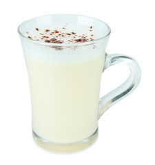 Cup of eggnog isolated on white