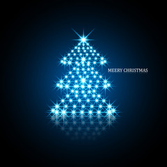 Vector Background for shiny stars christmas tree reflection blue
