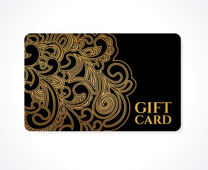 Gift card, discount card, coupon. Black floral pattern