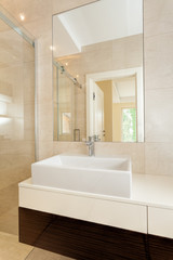 Rectangular vessel sink in modern bathroom