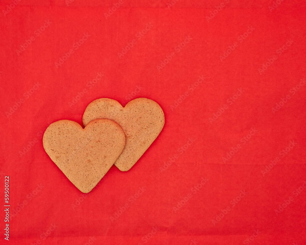 Wall mural a couple of homemade heart shaped cookies