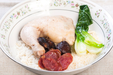steamed chicken with chinese sausage and taiwan pechay