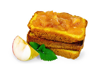 Bread stacked with apple jam and apple