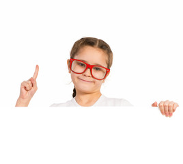 Girl holding white poster