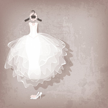 wedding dress on grungy background - vector illustration