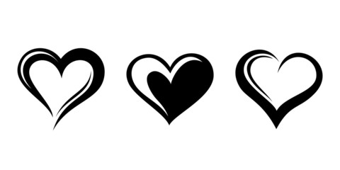 Black silhouettes of hearts. Vector illustration.