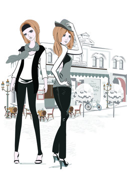 Fashion girls in the street of the old city