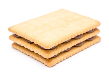 Biscuit With Chocolate Cream On White Background