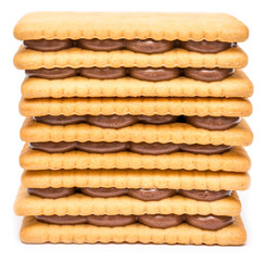 Chocolate Cream Filled Biscuits On White Background