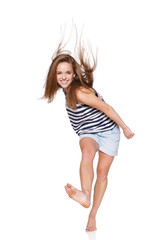 Woman hip hop dancer over white background