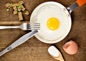 Egg in frying pan.