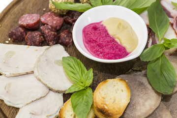 meat dish with several kinds of sausages