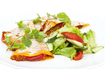 Mexican food dishes at the restaurant on a white background