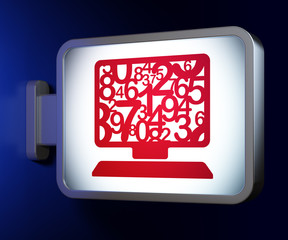 Education concept: Computer Pc on billboard background