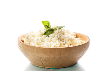 fresh homemade cheese in a bowl