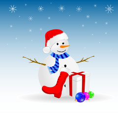 snowman with gift color vector illustration