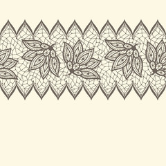 Old lace seamless pattern, ornamental border. Vector texture.