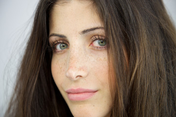 Closeup of woman without makeup