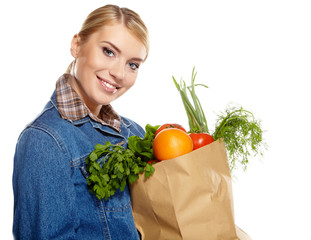 woman shopping for fruits and vegetables