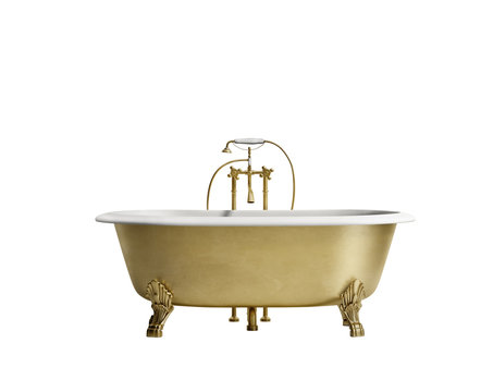 Isolated Gold Bronze Classic Bathtub On White