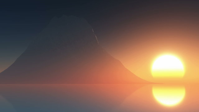 rising sun and mountain at ocean