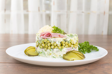 Russian salad with mayonnaise
