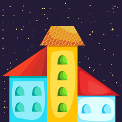 Cartoon colorful house at night