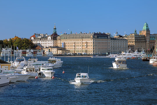View of Nybroviken bay in Stockholm, Sweden
