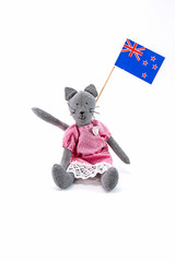 toy cat with flag of New Zealand