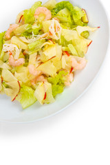 apples shrimp and salad isolated a on white background