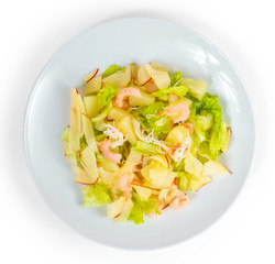 apples shrimp salad isolated on white background