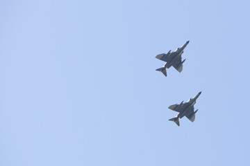 Military fighter jet during demonstration in Albacete air base