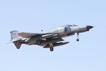 Fototapeta na wymiar Military fighter jet during demonstration in Albacete air base