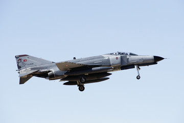 Military fighter jet during demonstration in Albacete air base