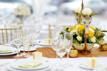 Table set for an event party or wedding reception