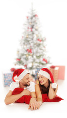 Happy romantic couple celebrate Christmas together