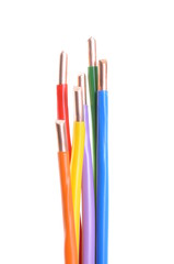 Coloured electric cables isolated on white background