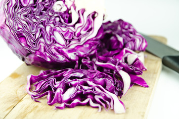 Chopped Red Cabbage on Wooden Cutting Board