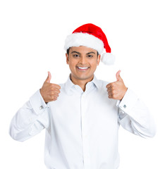 Fototapeta na wymiar Smiling christmas man giving thumbs up