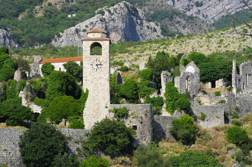 Fototapeta na wymiar Clock Tower In Stari Bar, Montenegro