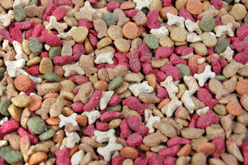 Dry feed for pets . Horizontal photo background.