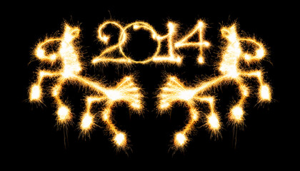 Happy New Year - 2014 and horse made a sparkler on black