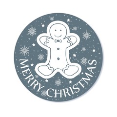 Round Christmas greeting card with gingerbread