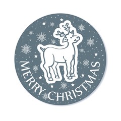 Round Christmas greeting card with deer