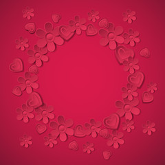 red valentine background with many flowers,  vector