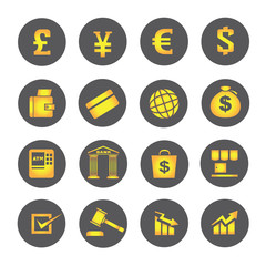 financial icons, round buttons, gold buttons