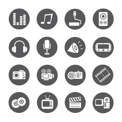 media icons, round buttons